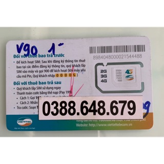 Sim 4G Viettel V90 Tặng 60Gb/tháng, 50p ngoại mạng và miễn phí gọi nội mạng .@@