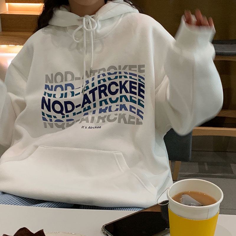 Áo Hoodie Nhung Dày Dáng Rộng In Họa Tiết Thời Trang Thu Đông Mới Cho Nữ