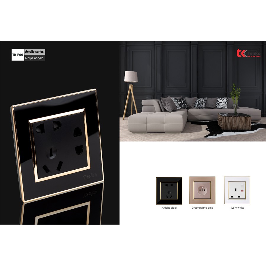 Ổ Cắm Điện Chống Giật Nhựa Acrylic Chuẩn Úc TK-F66-11 Black & Gold