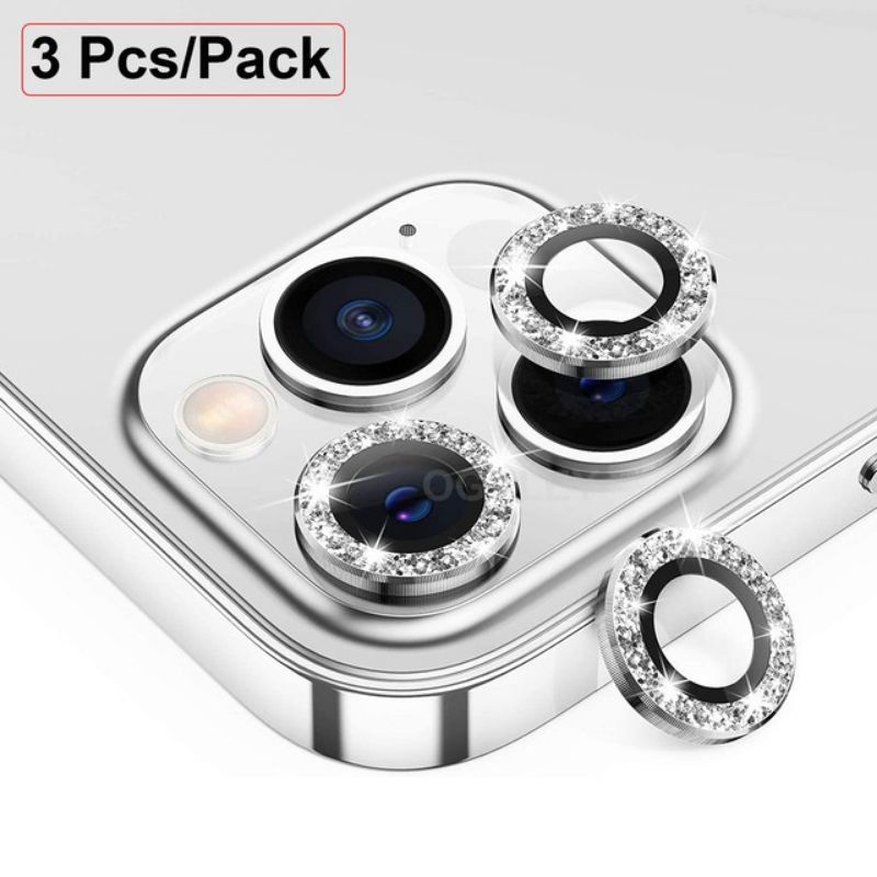 Bộ 3 dán mắt camera kim cương nhũ titan cho iPhone 13 , 13 Mini, 12, 12 Pro, 12 Pro Max,11 pro max,11,11 pro