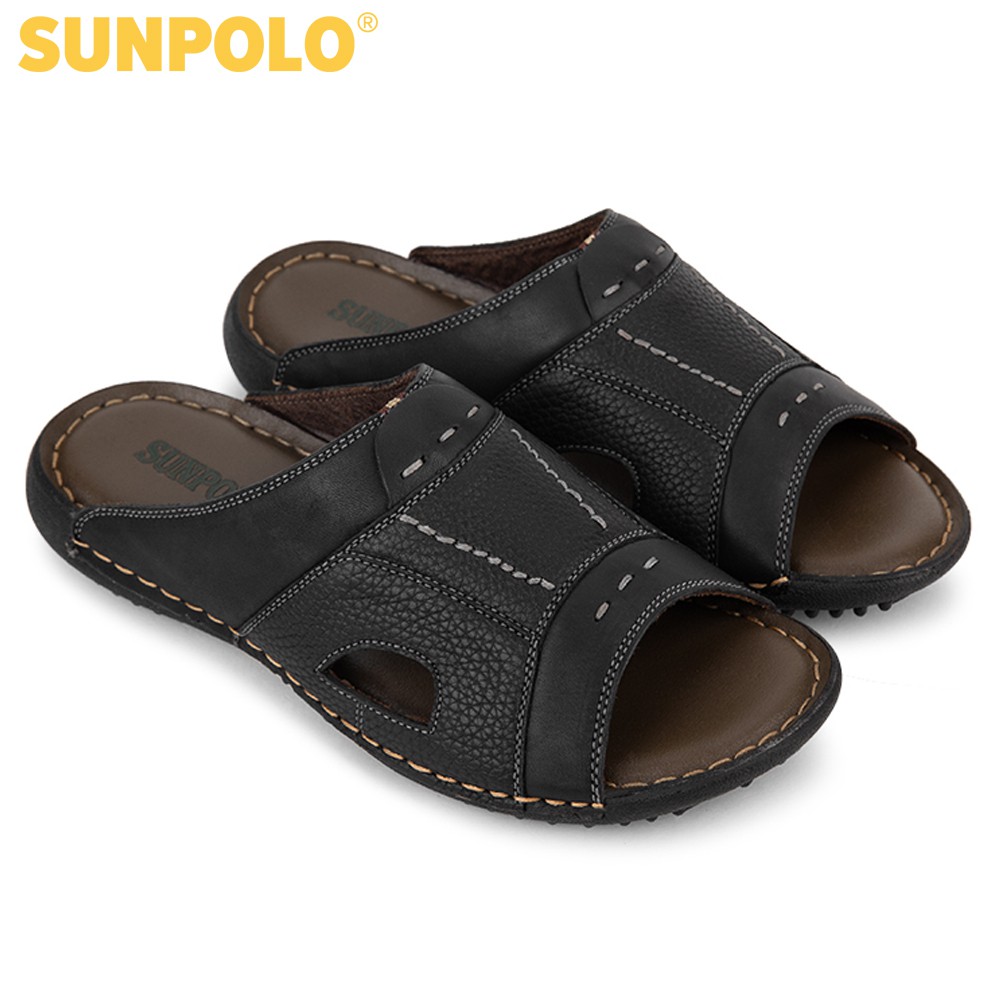 [Mã BMBAU50 giảm 7% đơn 99K] Dép Quai Ngang Nam Da Bò SUNPOLO Đen Nâu - SUD31