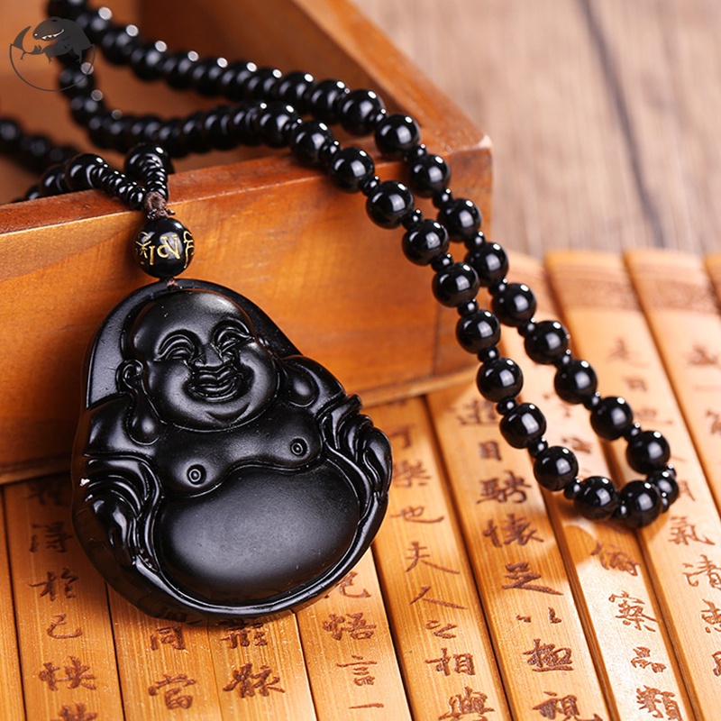 Vòng cổ mặt đá Obsidian may mắn chống trầy xước dành cho nam và nữ