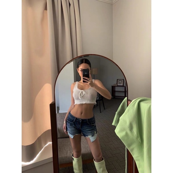 Áo Croptop Nữ Hai Dây, Hoạ Tiết Bông Lúa Viền Ren - Tharo Clothing [AO00074]