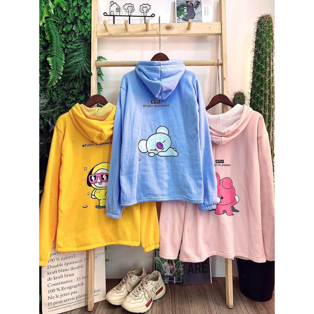 Áo khoác Hoodie nỉ nam nữ form rộng BT 21 Freesize mặc vừa từ 40-65kg Molly Fashion