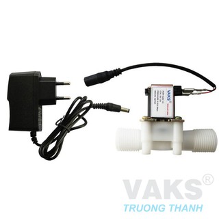 Bộ van điện từ 12V DC ren ống nước 21mm N/C (thường đóng) + kèm nguồn 12V DC, 1A: Vcom 21