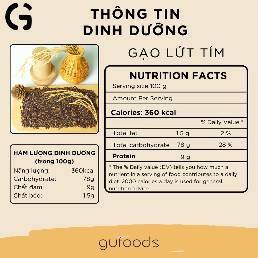 Gạo lứt ăn kiêng GUfoods (Lứt đỏ / Lứt đỏ xát dối / Lứt đen tím than) (1kg) - Giảm cân, Thực dưỡng, Eat clean