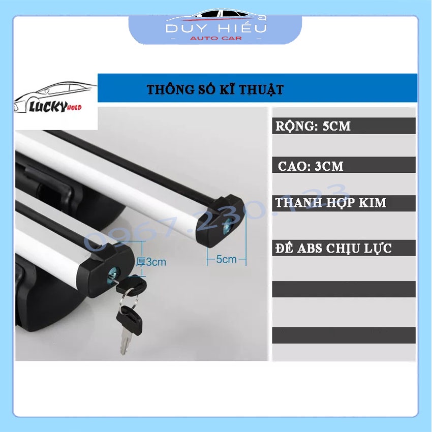 Cặp giá nóc ngang, baga mui chở hàng trên xe ô tô có khóa thanh hợp kim chịu được tải trọng tốt