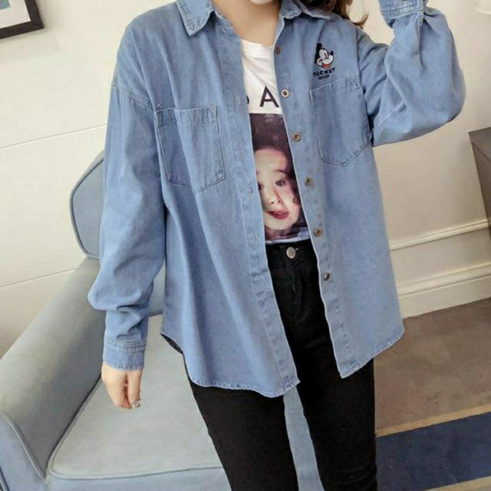 Áo Sơ Mi Denim Dài Tay Dáng Rộng Thời Trang Mùa Thu 2020 Dành Cho Nữ