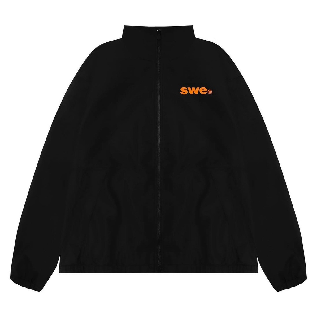 Áo khoác dù nam nữ unisex cổ cao logo in SWE* basic trơn 2 lớp hàng bán chạy