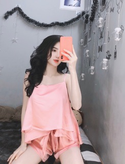 Bộ ngủ lụa 2 dây thời trang thiết kế 2 tầng