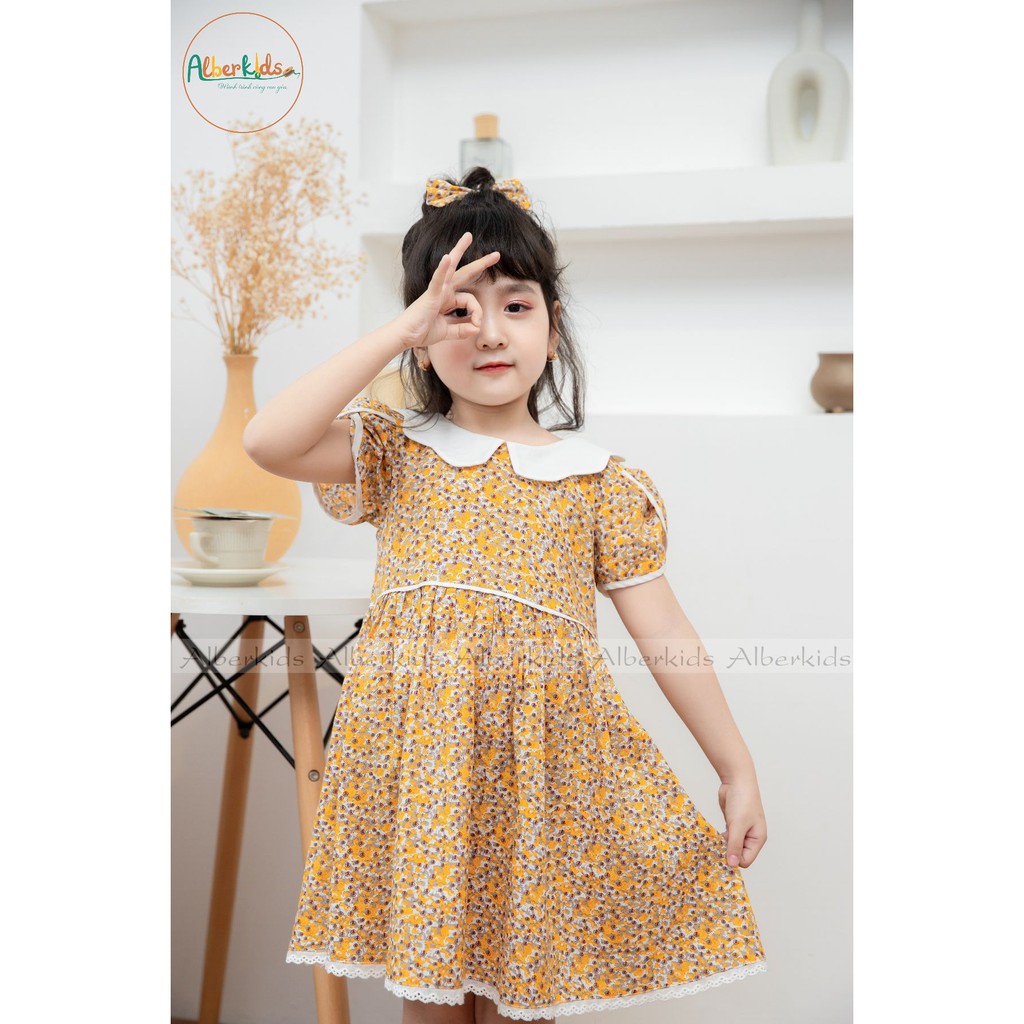 Váy cho bé gái ALBER KIDS Dáng Baby Doll Vintage Hoa Nhí Vàng Phối cổ Trắng Cho Bé Gái 1-10 Tuổi [V03]