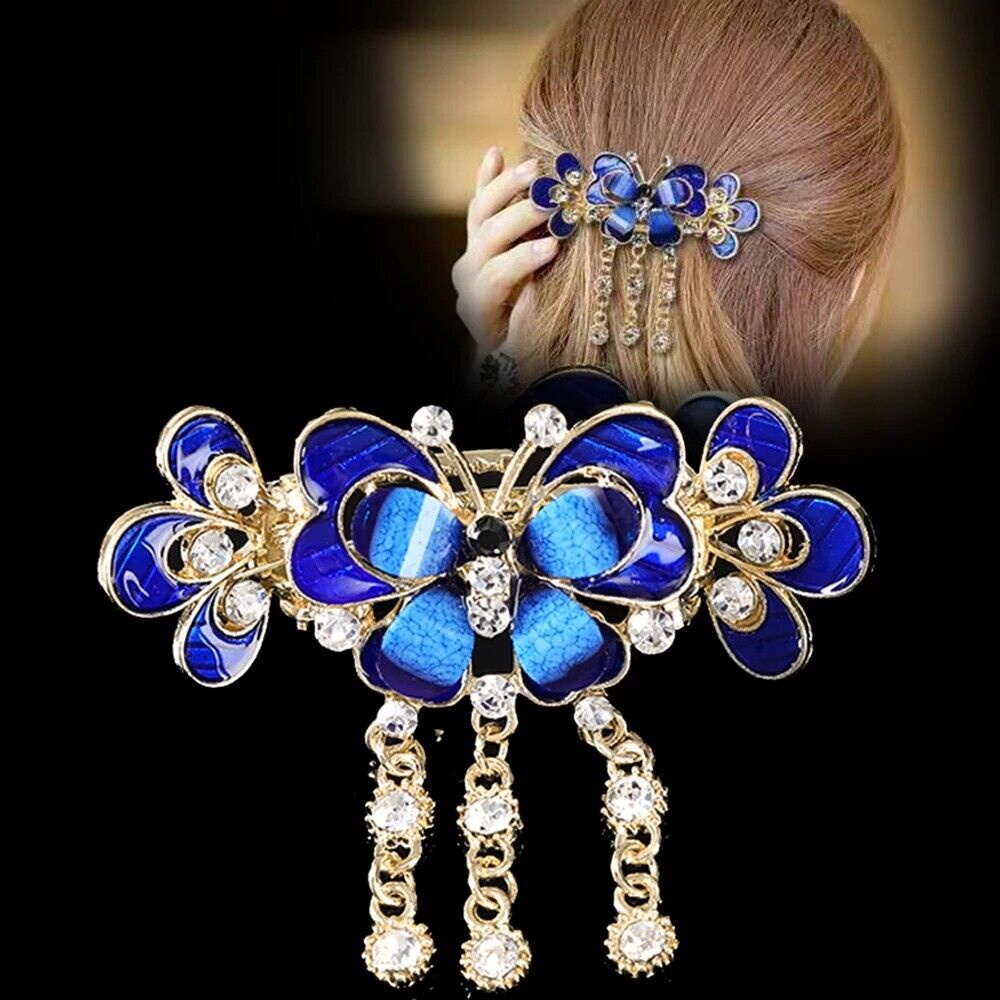 Kẹp tóc HAIMEIKANG đính đá hình hoa/chim công với tua rua cho phụ nữ