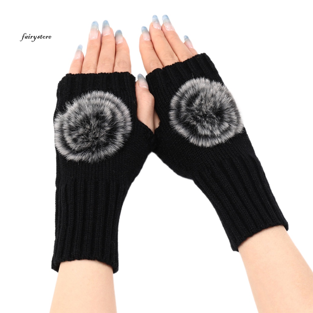 Fairystore| 1 Đôi Găng Tay Len Hở Ngón Màu Sắc Thời Trang