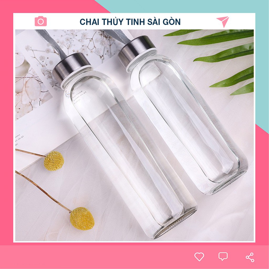 Chai Thuỷ Tinh Nắp Dây - Bình Thuỷ Tinh Nắp Nhôm Bạc 300ml đựng nước ép, sữa hạt