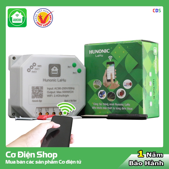 Công tắc thông minh ĐIỀU KHIỂN TỪ XA bằng điện thoại Hunonic Lahu 2 kênh 500W/kênh ⚡️ Wìfi + Hẹn giờ | Công nghệ 4.0