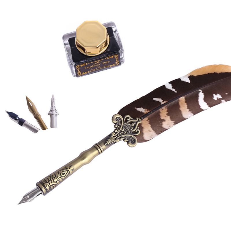 Seng Bộ Bút Chấm Lông Vũ Quilling Vintage Với Hộp Ngòi 3 Ngòi Dùng Vẽ Tranh Nghệ Thuật Thanh Lịch