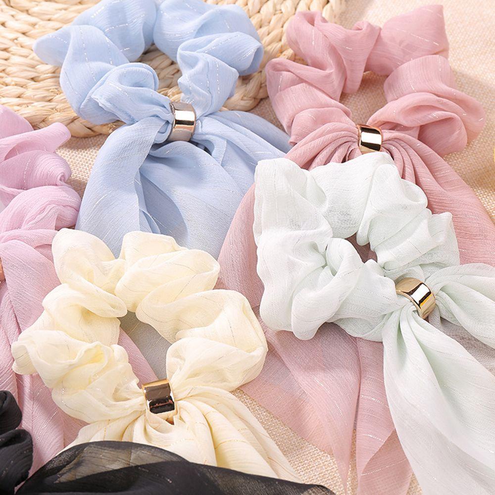Dây Cột Tóc Scrunchies Bằng Lụa Màu Sắc Ngọt Ngào Có Khóa Kim Loại