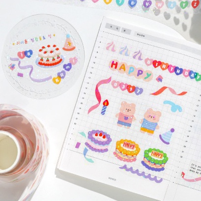 Washi tape trong suốt lấp lánh in hình dễ thương bản to 5cm - băng dính/ băng keo trang trí sổ tay, planner
