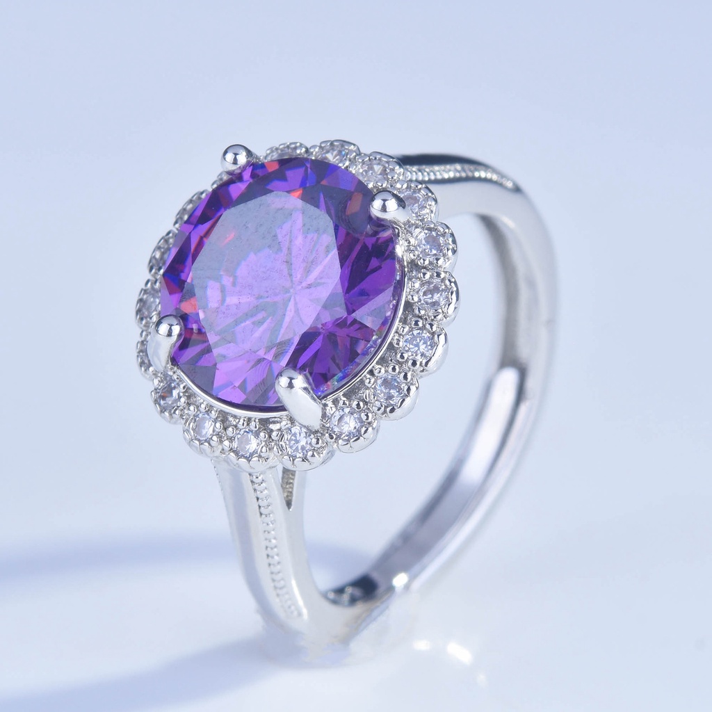 Nhẫn Mạ Bạc 925 Đính Đá Tím 5 Karat Moissanite Cỡ Lớn Thời Trang Cho Nữ