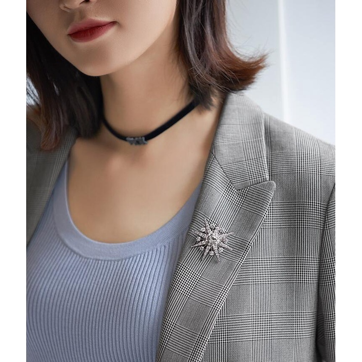 Ghim Cài Khăn Choàng Lụa Hình Bông Tuyết Ngôi Sao Bát Giác Màu Vàng Kim Phong Cách Dongdaemun Corsage Cá Tính Dễ