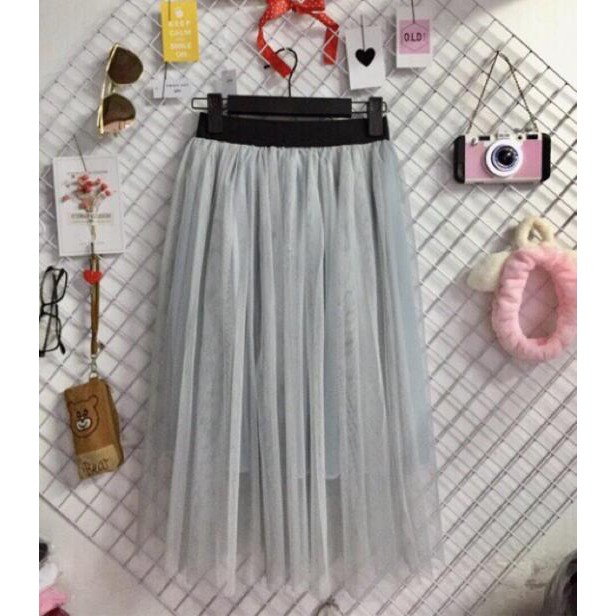 Chân Váy Tutu Công Chúa Dài 2 Lớp Voan Lưới Kèm Lót Đen Trắng Xám DRCV19