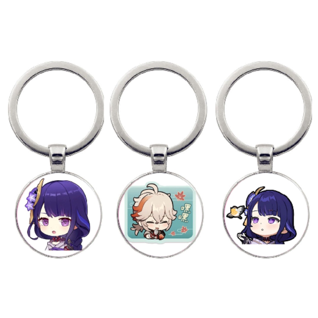 (KL25) Móc khóa tròn kim loại hình NHÂN VẬT GENSHIN IMPACT game chibi anime M5 treo túi treo chìa khóa phong cách