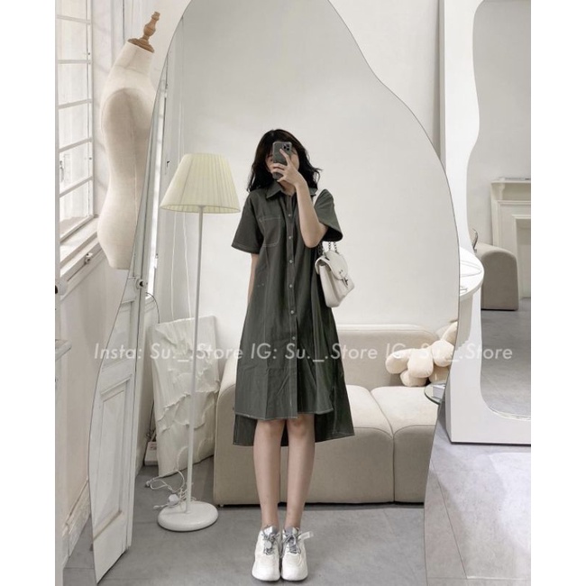 Váy sơ mi vạt vuông đuôi tôm phong cách Hàn Quốc (hàng sẵn) | BigBuy360 - bigbuy360.vn