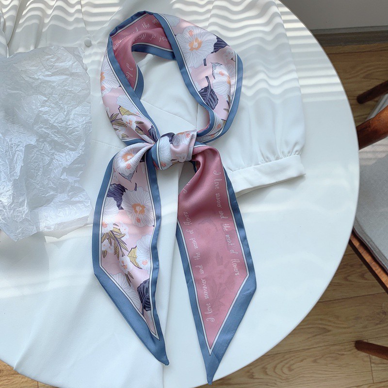 Khăn Choàng Cổ Dài 9cm * 130cm Bằng Lụa In Họa Tiết Thời Trang Cho Nữ