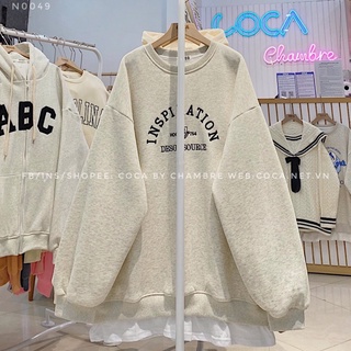 🧦 Áo sweater nỉ lót lông dày phối liền vạt trắng thêu chữ ISNPIRATION
