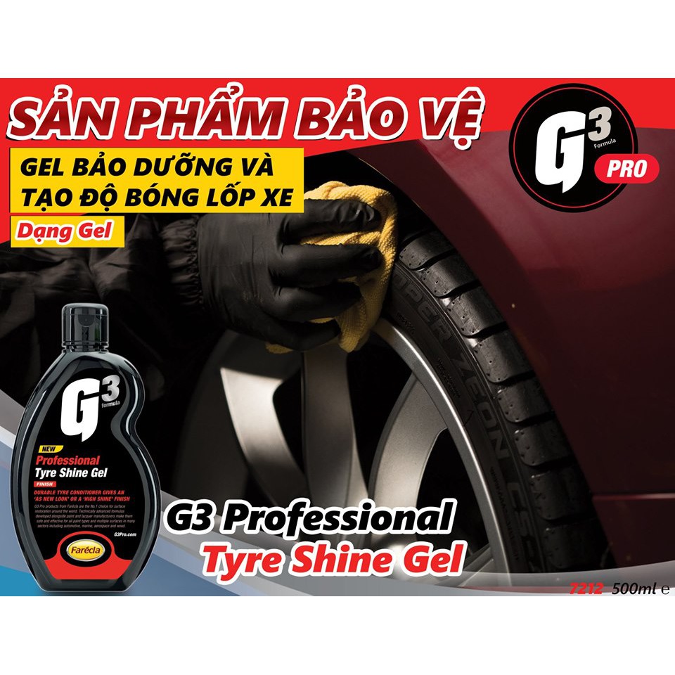 Gel bảo dưỡng và tạo độ bóng lốp xe Ô tô G3 Pro Tyre Shine Gel 500ml