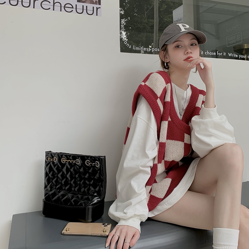 Áo Dệt Kim Sát Nách Cổ Chữ U Dáng Rộng Kẻ Sọc Ca Rô Kiểu Retro | BigBuy360 - bigbuy360.vn