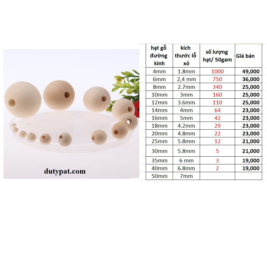 100gam Hạt gỗ kem tự nhiên đủ size 4-40mm