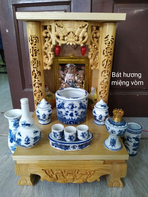 Bộ đồ thờ ban thần tài màu lam