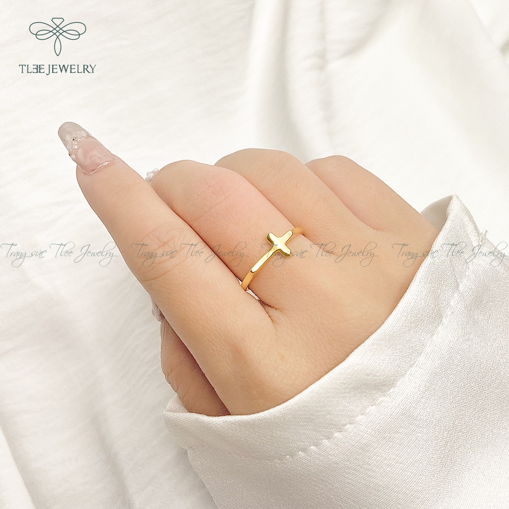 Nhẫn bạc TLEE thánh giá, chữ thập basic mạ vàng 14k NCJ A0106