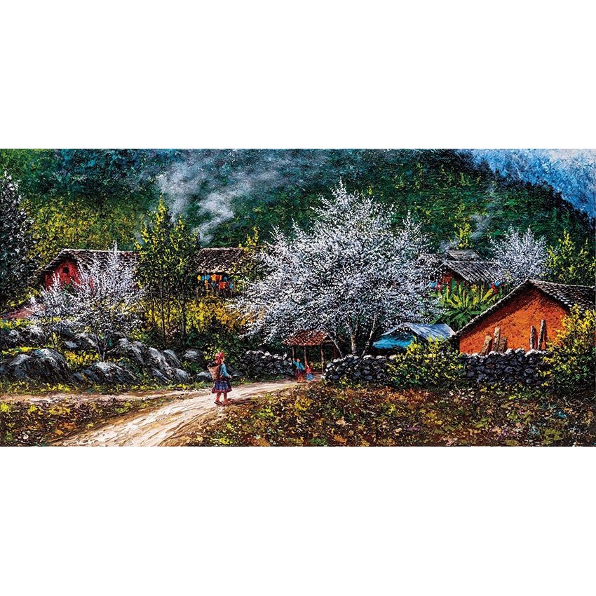 Tranh 3D phong cảnh nhà sàn tây bắc
