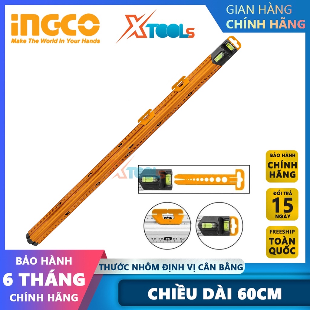 Thước nhôm định vị đa năng INGCO HSR36003 60cm thước thủy cân bằng xây dựng tích hợp đa chức năng