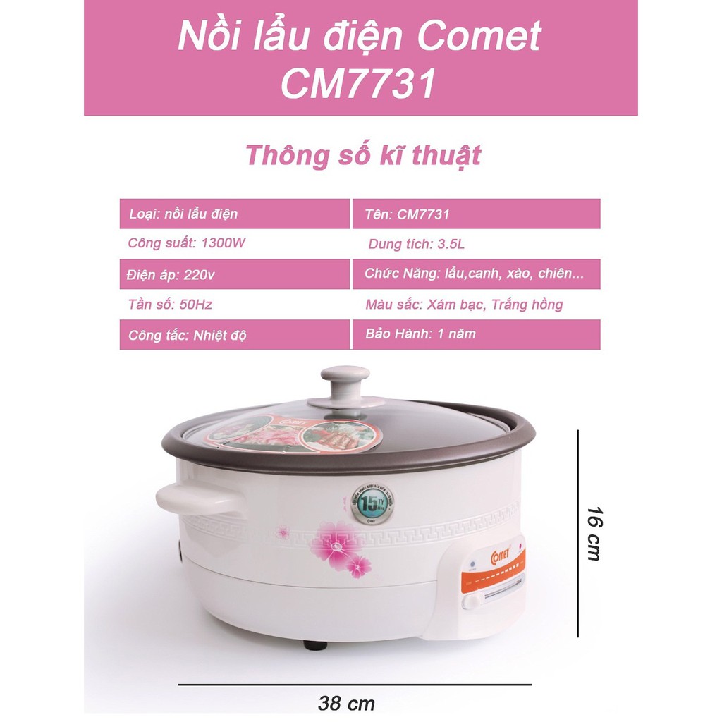 NỒI LẨU ĐIỆN 3.5 LÍT COMET CM7731