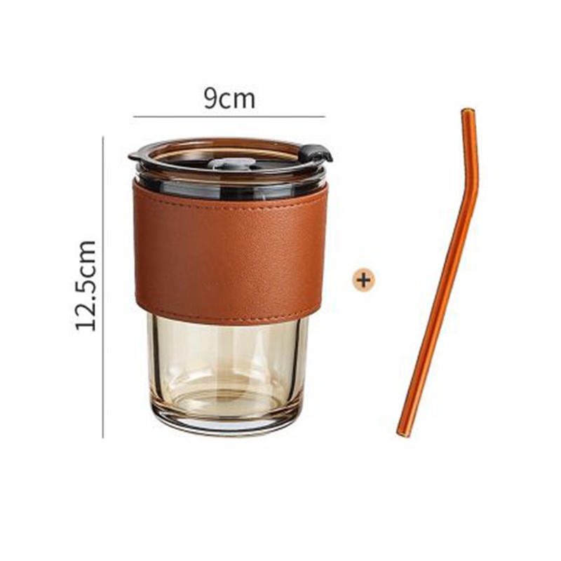 Ly uống nước thủy tinh 450ml kèm bao da