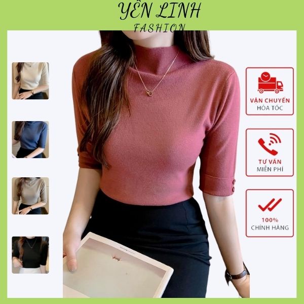 Áo Len Tay Cúc Nữ Lửng Giữ Nhiệt Basic 6 Màu Chất Liệu Co Giãn Mềm Mịn Cao Cấp