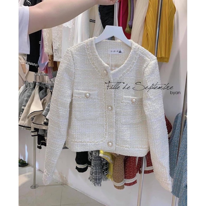Áo khoác dạ tweed viền khuy ngọc mã 6907