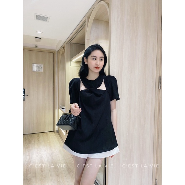 Áo cổ xoắn đen C'est la vie