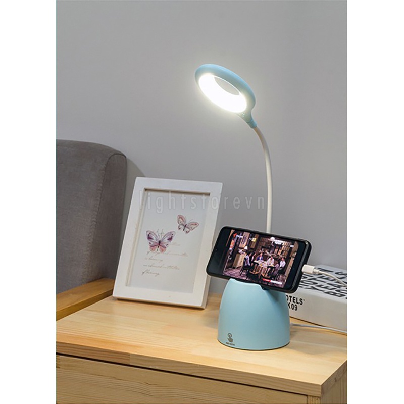 Đèn học để bàn sạc tích điện chống cận thị cho trẻ em bóng led cảm ứng có Giá điện thoại và cắm bút mã 36011