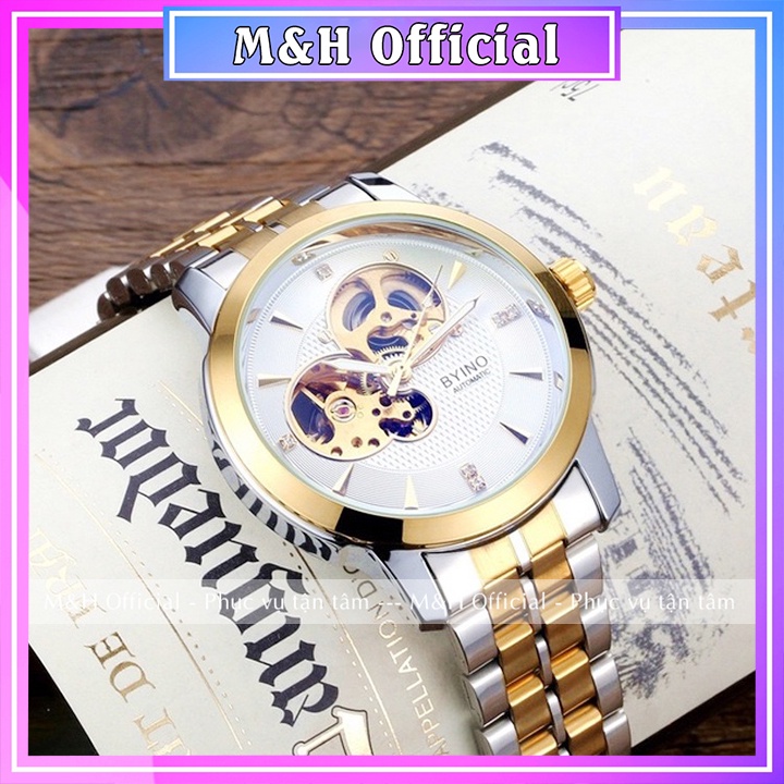 Đồng hồ cơ automatic nam Byino 8082 dây thép không gỉ, mặt vân, cơ lộ máy chính hãng sang trọng lịch lãm [Tặng tháo dây] | BigBuy360 - bigbuy360.vn