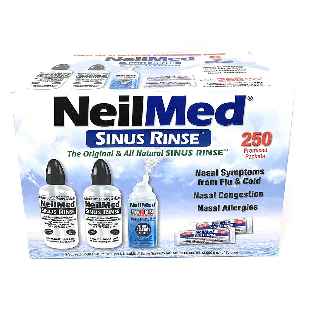 BỘ SẢN PHẨM NƯỚC MUỐI RỬA MŨI (MUỐI SINH LÝ) NEILMED SINUS RINSE 250 GÓI