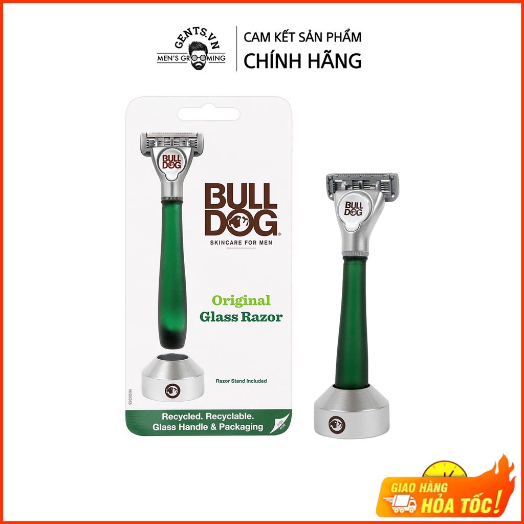 Dao cạo râu 5 lưỡi Bulldog Skincare Original Glass Razor có tay cầm thủy tinh siêu bền, chống bám bẩn