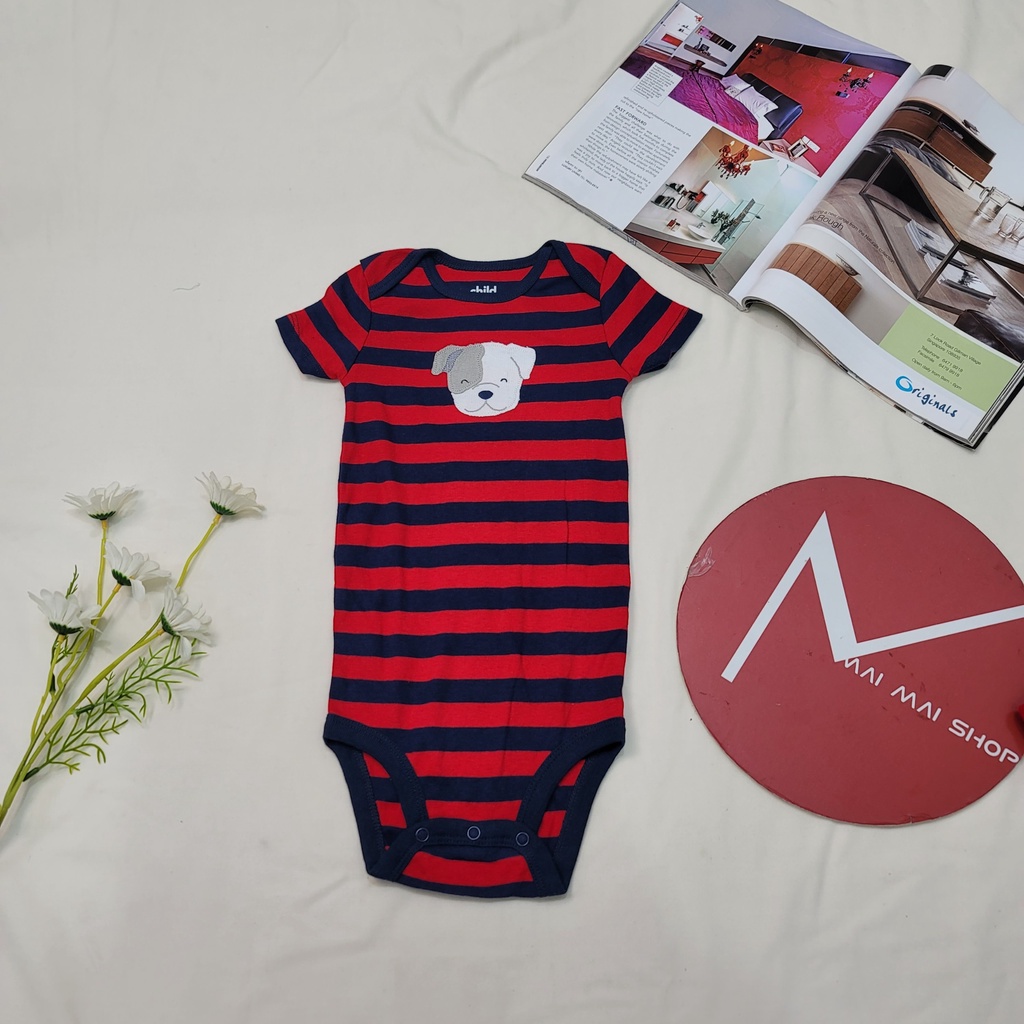 (sz 12-18M Chọn màu- Trai) Body chip TAY NGẮN xuất dư cổ tròn, cổ đáp vai cho bé trai- Bộ liền thân, Bodydsuit cho bé