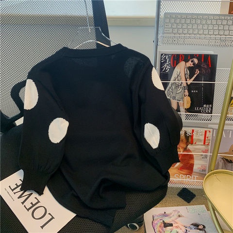 Áo Sweater Tay Ngắn Dáng Rộng Họa Tiết Chấm Bi Thiết Kế Mới Thời Trang Mùa Hè Dành Cho Nữ