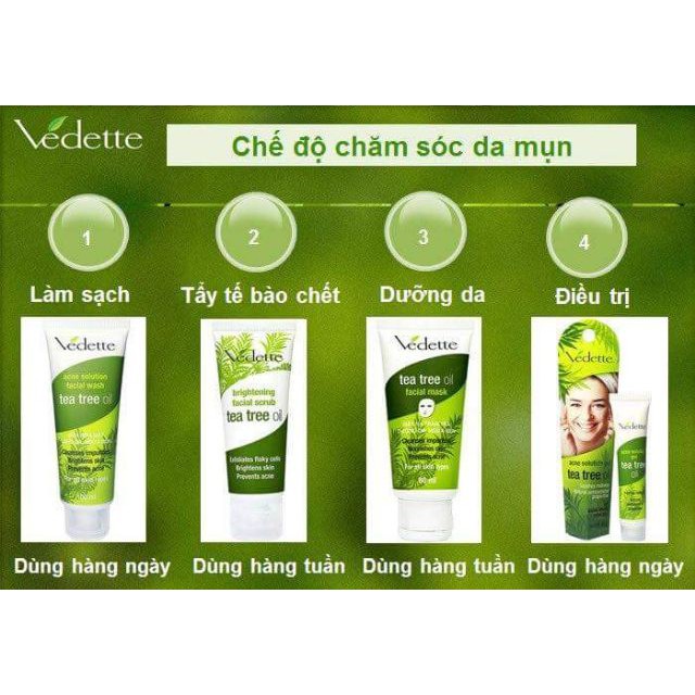 Bộ Dưỡng Da Ngừa Mụn Hiệu Quả Vedette Tinh Chất Tràm Trà Tea Tree Oil- 0514991