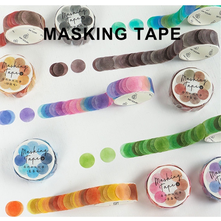 Cuộn Miếng Dán Washi Hình Tròn Nhiều Màu Sắc Sáng Tạo Dùng Trang Trí Album Ảnh/Đồ Dùng Học Tập