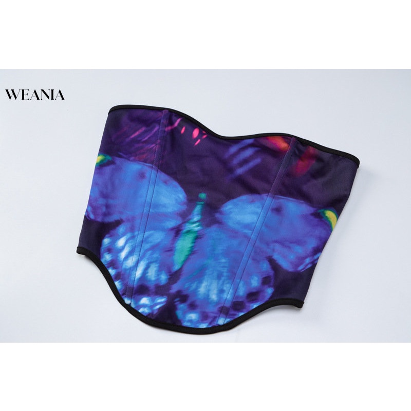 Set Đồ 2 Món Gồm Áo Ống Và Chân Váy Lưới Xuyên Thấu In Họa Tiết Bướm Cho Nữ